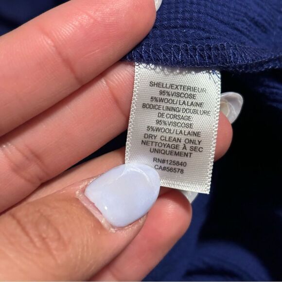 Intermix Royal Navy Blue Wrap Ruffle Dress Wool Blend- Size 8 - Picture 12 of 13